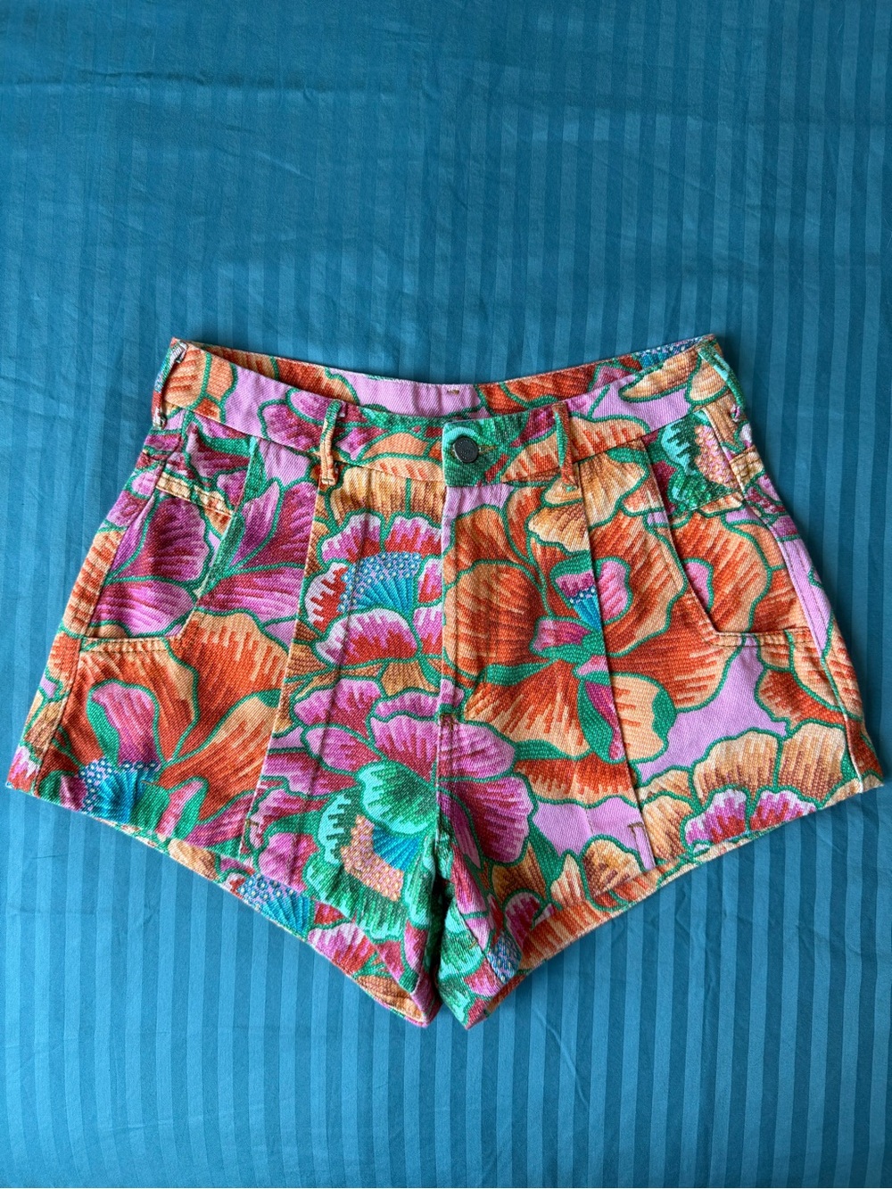 FARM Rio Primavera Artesanal Floral Cotton High Waist Shorts 38